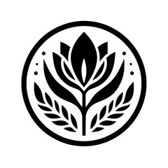 Minimalist Floral Emblem: Black & White Circular Design