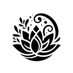 Black and White Lotus Flower Design, Abstract, Minimalist Style