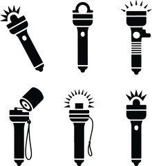 Torch Silhouette Set | Flashlight Vector Icons Pack Flashlight & Torch Silhouette Collection | Minimal Black Icons
