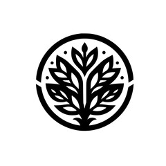 Minimalist Black & White Leaf Logo in Circle, Organic Design