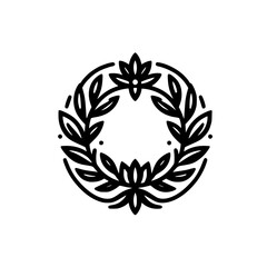 Elegant Minimalist Floral Wreath Logo - Black & White Vector