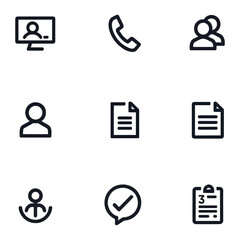 Message, monitor , call , note, people editable stroke outline icon isolated on white background flat vector illustration