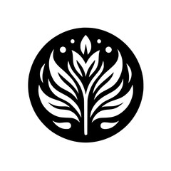 Abstract White Leafy Design in Black Circle: Logo, Branding Element