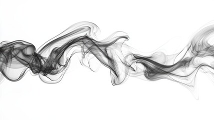 Abstract grayscale image of flowing smoke on white background.