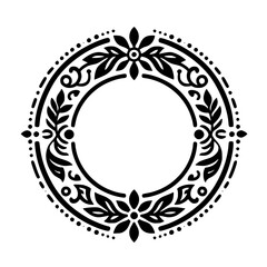 Elegant Floral Circle Frame, Black & White Vector