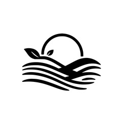 Abstract Black & White Logo: Fields, Leaves, & Sunrise, For Natural, Organic Brands