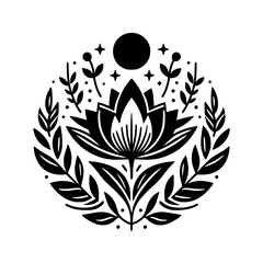 Elegant Black & White Lotus Mandala: Floral Design, Vector Illustration