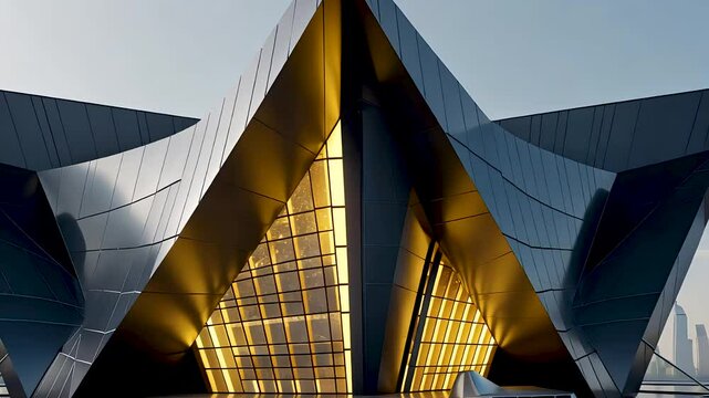 Abstract gold and black architectural structure with modern bold angular geometry