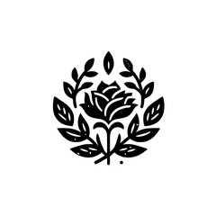 Elegant Black & White Rose & Foliage Logo, Floral Design, Minimalist