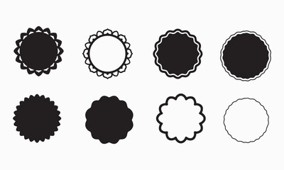 Scalloped Circle Frame Vector Set – Black and White Round Badge and Label Templates