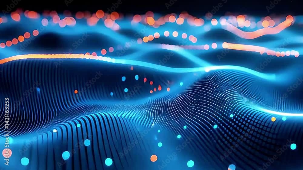 Poster abstract technology wave background with glowing dots and lines animation for digital design