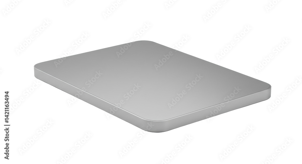Poster a close up shot of a gray rectangular object with rounded corners on a black background in studio li