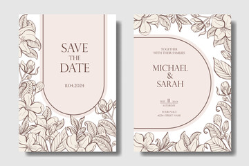 Template Minimalist Jasmine floral wedding invitation pink boho colors