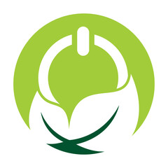 Leaf power button logo design icon vector.
