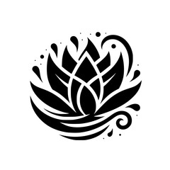 Black & White Lotus Flower Icon, Minimalist Vector Illustration