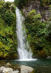 the picturesque dawson falls at the base of mount taranaki in egmont national park on the west coast of the north island of new zealand 