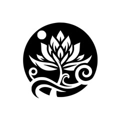 Black and White Lotus Flower Logo, Minimalist Design