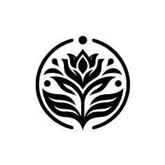 Minimalist Black Lotus Flower Logo Design in a Circle