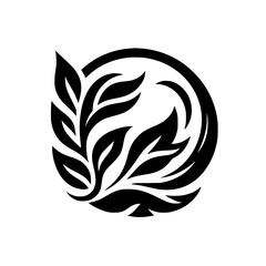 Elegant Black Leaf Design in Circle, Minimalist Botanical Vector Art