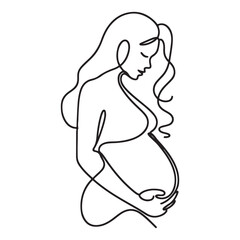 Elegant pregnant woman silhouette line art vector drawing design