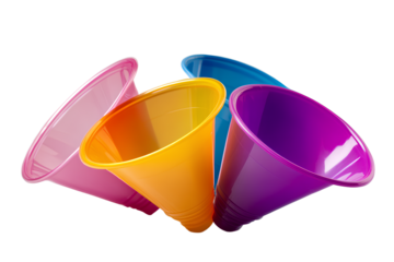 Colorful plastic funnels for cooking isolated on a transparent background PNG