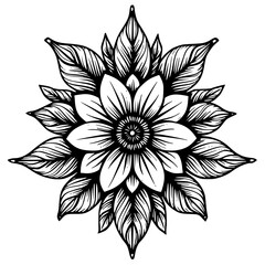 Black and White Floral Mandala Design, Vector Illustration, Artistic and Calming