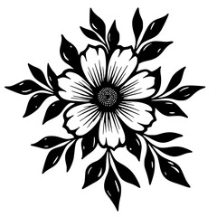 Elegant Black and White Floral Illustration with Leaves