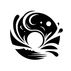 Abstract Monochrome Fish Logo Design, Water Splashes, Graphic Element