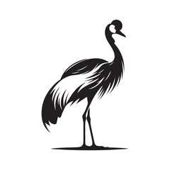 Elegant African Grey Crowned Crane Vector Illustration Black and White Design