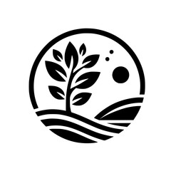Minimalist Tree Landscape Logo: Black & White Circle Icon