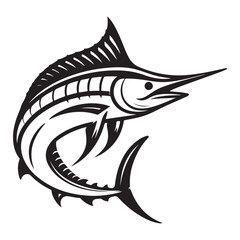 Marlin Fish Jumping Out Silhouette Vector Marine Life Illustration