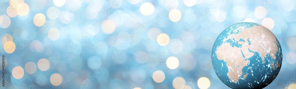 Poster glowing globe on blue background with abstract bokeh effect