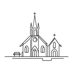 Charming Church Building Outline Vector for Architectural Designs