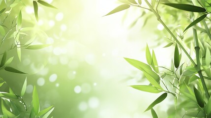 Fototapeta premium Vibrant green bamboo leaves sunlight nature background image zen spa leaf calm lush plant fresh peace