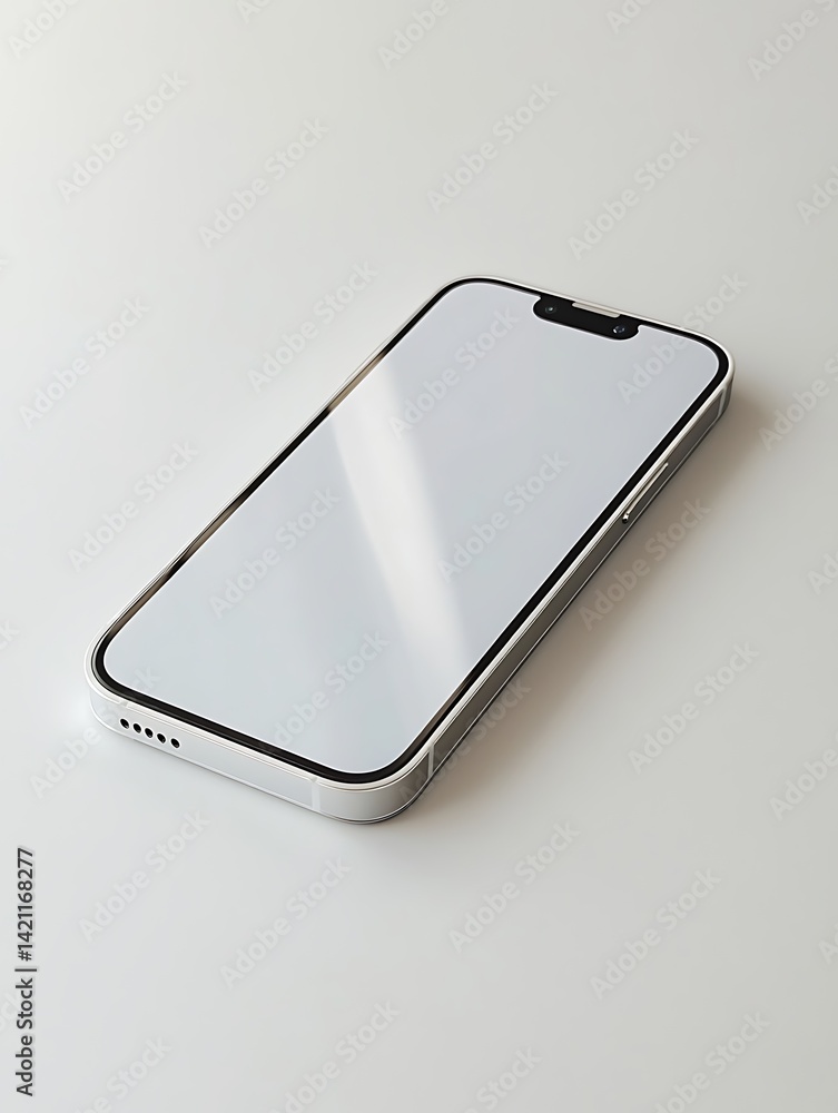 Poster modern smartphone displayed on a white background with reflection detail
