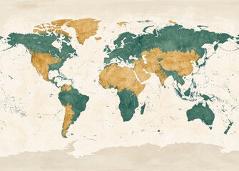 Vintage style world map with earthy tones and textured design