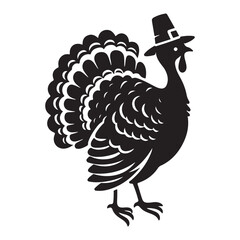 Silhouette Thanksgiving Turkey with Pilgrim Hat Holiday Vector Art