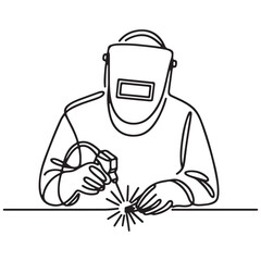 Continuous Line Welder Silhouette Professional Job Vector Illustration
