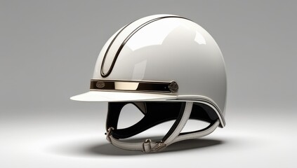 Fototapeta premium Elegant White Riding Helmet with Gold Accents