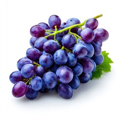 A vibrant cluster of purple grapes isolated on a clean white background