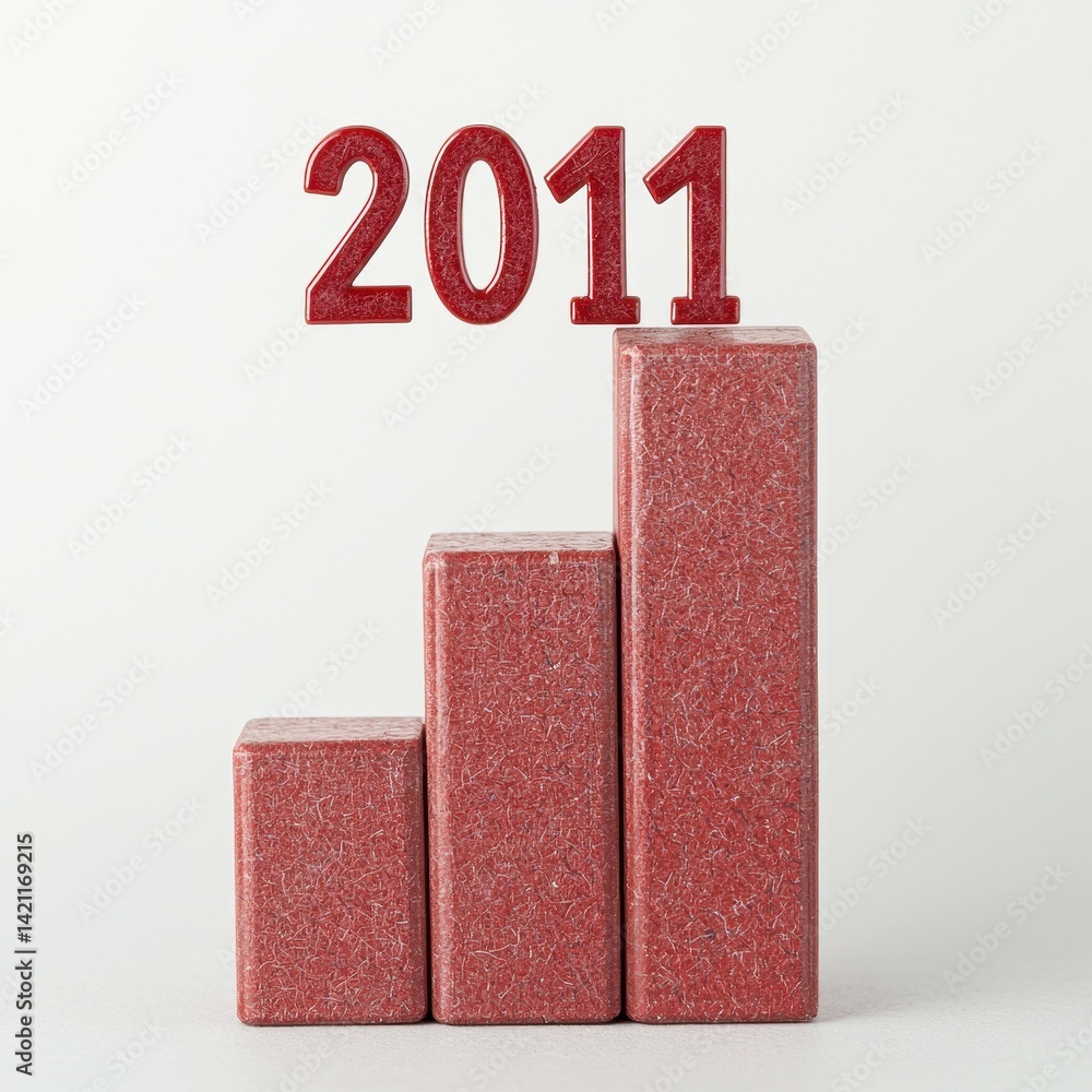 Poster growth chart with 2011 year indicator and red blocks on white background