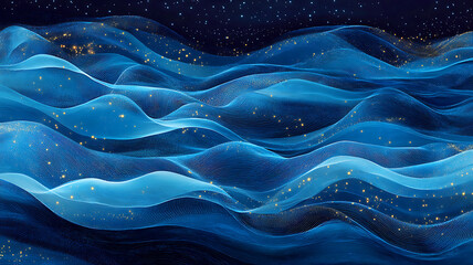 Obraz premium Abstract blue fractal art wallpaper featuring swirling waves of light and dark blue hues with a smooth, smoky texture and bubble-like patterns