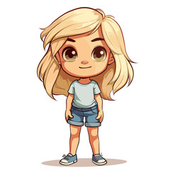 Cute little blonde girl in casual clothes. Vector cartoon illustration