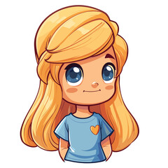 Obraz premium Cute little girl with long blond hair. Cartoon vector illustration