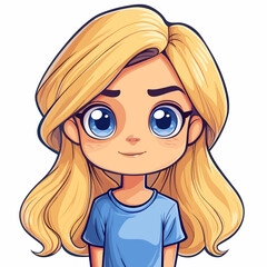 Fototapeta premium Cute little girl with long blond hair. Cartoon vector illustration