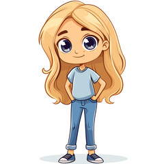 Cute little blonde girl in casual clothes. Vector cartoon illustration