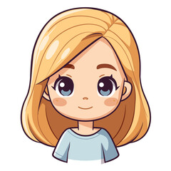 Obraz premium Cute cartoon girl with blonde hair. Vector illustration isolated on white background.