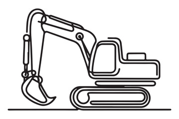 Excavator Line Art Illustration of Heavy Machinery Construction