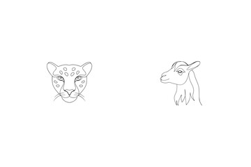 Simple Line Art Leopard Head And Alpaca Side View Outlines