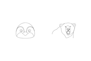 Simple Line Art Of Penguin Face And Roaring Bear Head Drawing